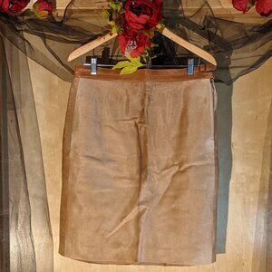 Ralph Lauren Tan Carmel Leather Buckles Pencil Vintage Skirt _Size 12